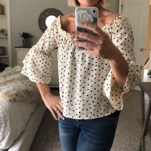 Off shoulder polka dot blouse